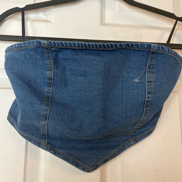 Denim Strapless Bandana Crop Top - Blue - Picture 2 of 9